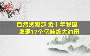 自然资源部 近十年我国发现17个亿吨级大油田